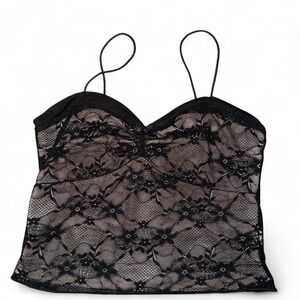 Wild Fable Black Lace Mesh Bustier Cami Sheer Floral Corset Crop Top Size Small